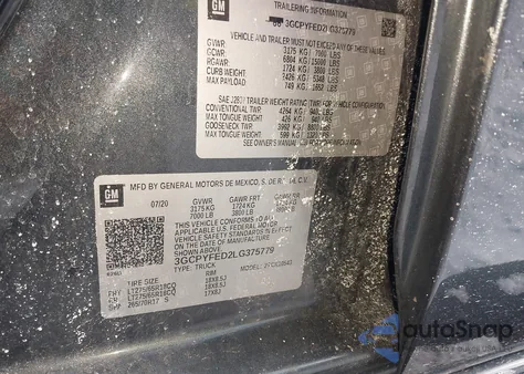 2020 Chevrolet Silverado 1500 4Wd Short Bed Lt Trail Boss из США, поврежденный, VIN 3GCPYFED2LG375779